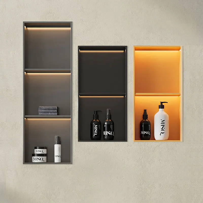 

Embedded stainless steel niche cabinet double layer baffle metal TV cabinet niche finished toilet bathroom rack