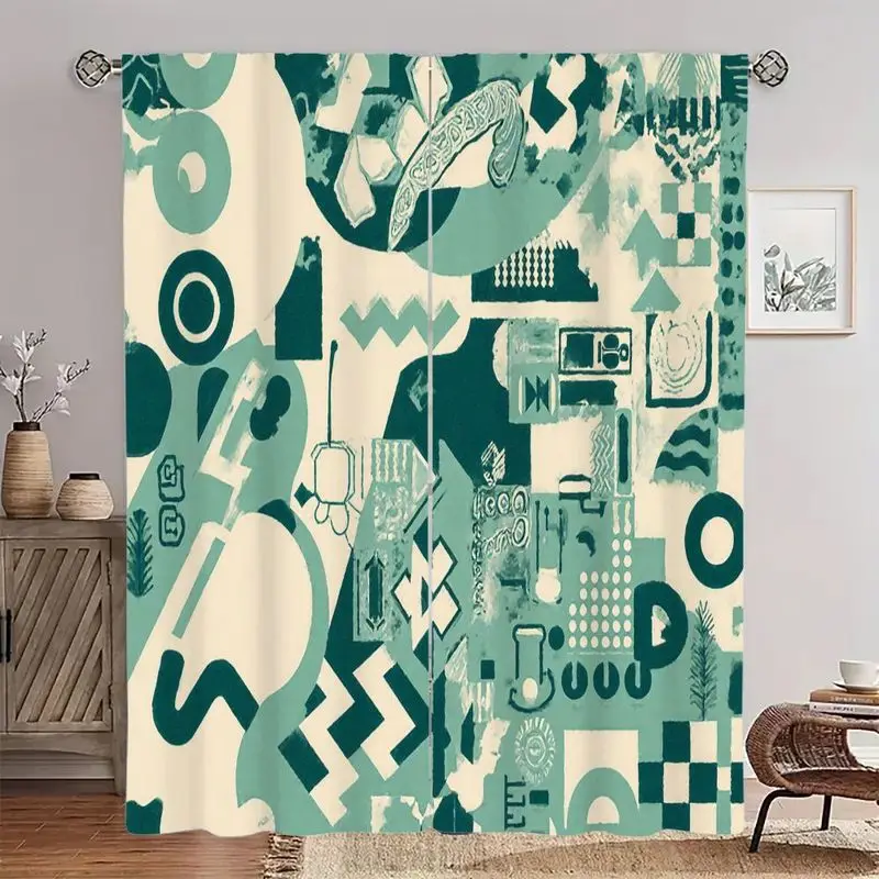 Retro abstract geometric pattern curtains, with a pole bag design, suitable for use in bedrooms, living rooms and offices