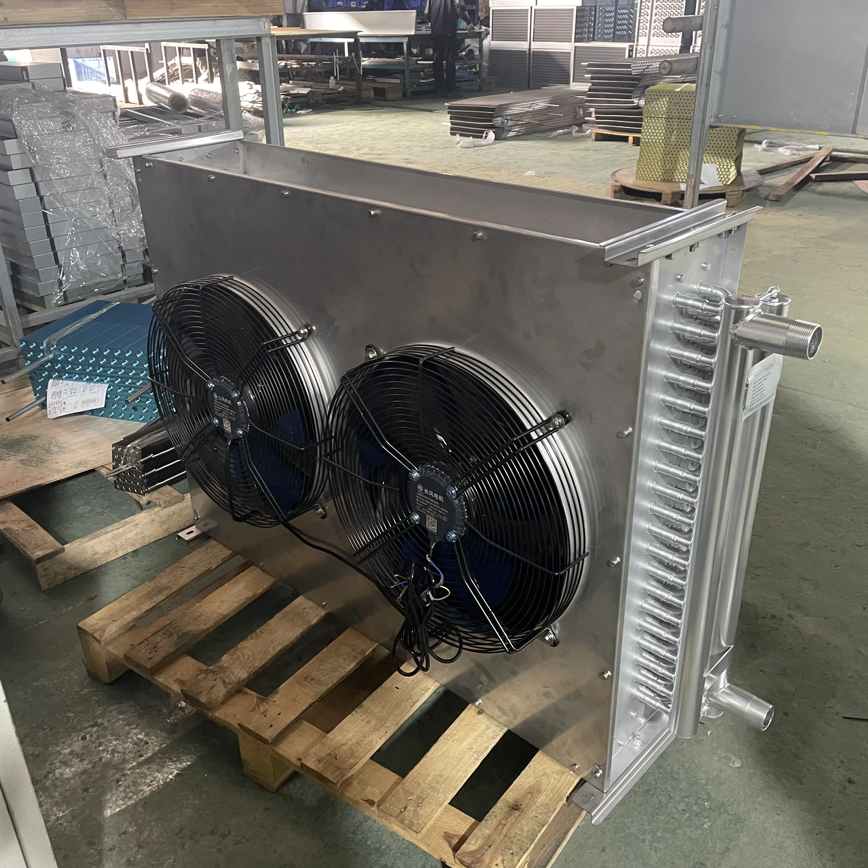 

Saudi Arabia High Quality Air To Water Heat Exchanger With Fan Copper Radiator For Skincare Factory Use