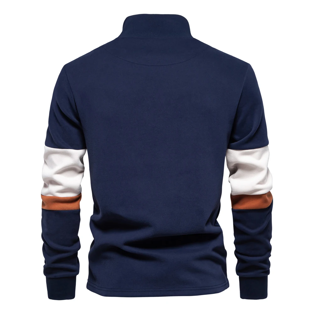 Autumn Winter Mens Mock Neck Quarter Zip Sweatshirts Patchwork Casual Pullover Cotton-blend Sweatshirt for Men's clothing HD129