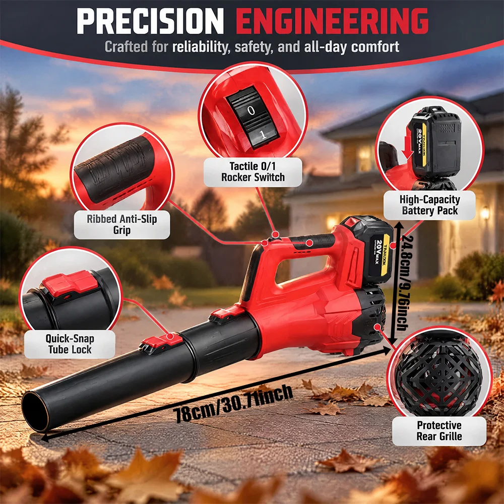Cordless Leaf Blower Handheld Electric Turbo Air Blower 6 Speed Adjustable, Rechargeable Lithium Battery, Garden Yard Lawn Snow Dust Leaves Cleaning Power Tool