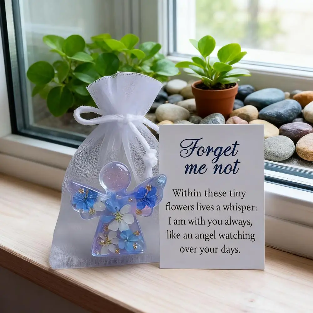 Angel Ornament Gift Resin Angel Figurine Angel Figurine Keepsake with Warm Message Card Forget Me Not Ornament for Loved