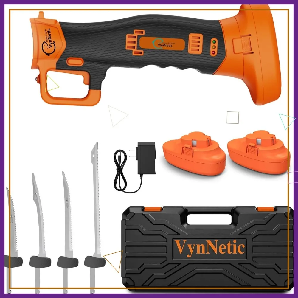 

Electric Fillet Knife for Fish - Cordless, Rechargeable with Non-Slip Grip & 4 Ti-Nitride Blades, 2 Batteries + Charger + Case