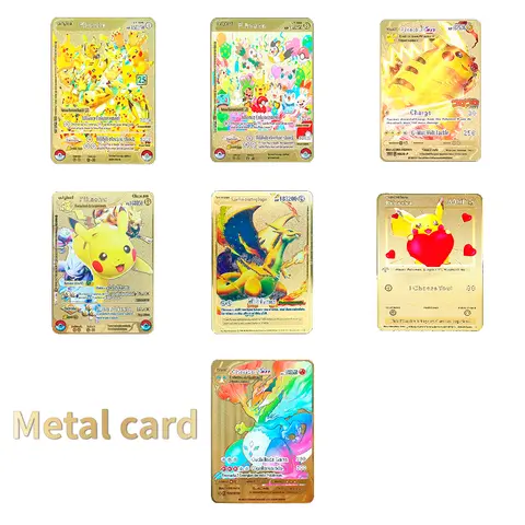 Pokemon 183200 Points High Hp  Gold Black English French Metal Cards Vmax Mega GX Game Collection Cards Charizard Pikachu Mewtwo