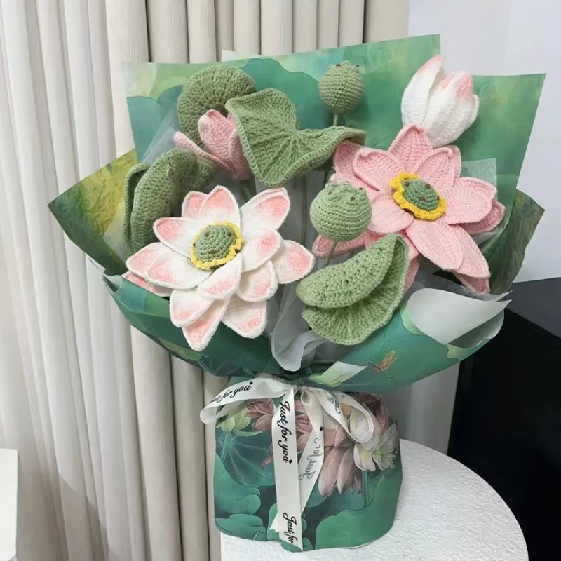 Hand-woven bouquet twist stick finished knitted wool Lotus Teachers' Day teacher birthday gift mother