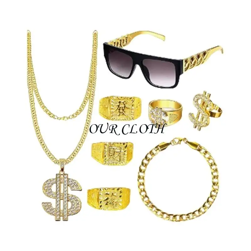 80s 90s الزي الهيب هوب أدوات أزياء مغني الراب القديم سوار سوار الدولار سلسلة ديكورات الحفلات الهالوين Y1AC