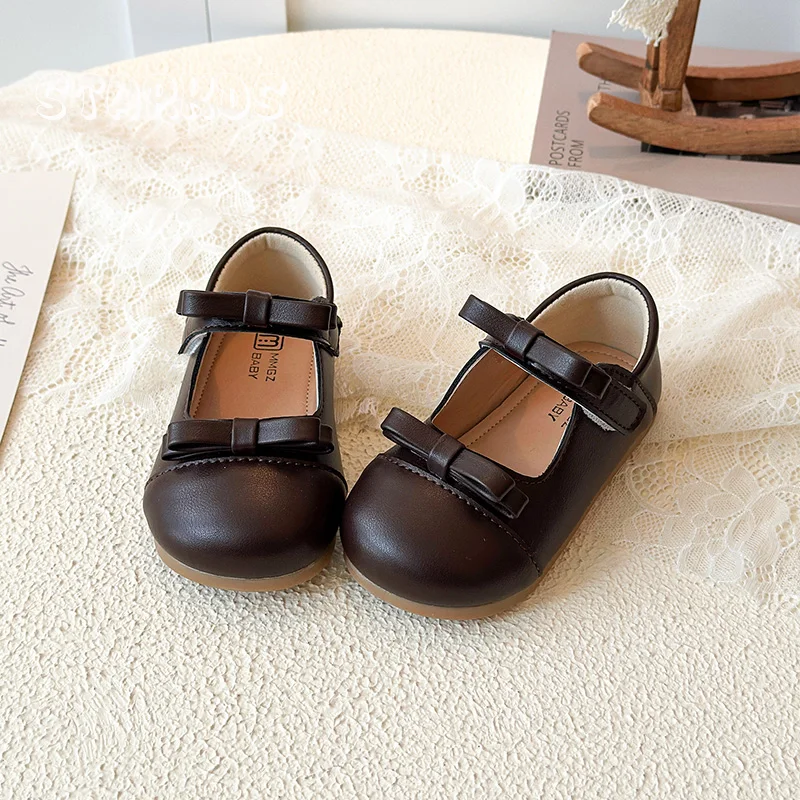 Кожаные туфли Мэри Джейн с бантом для девочек