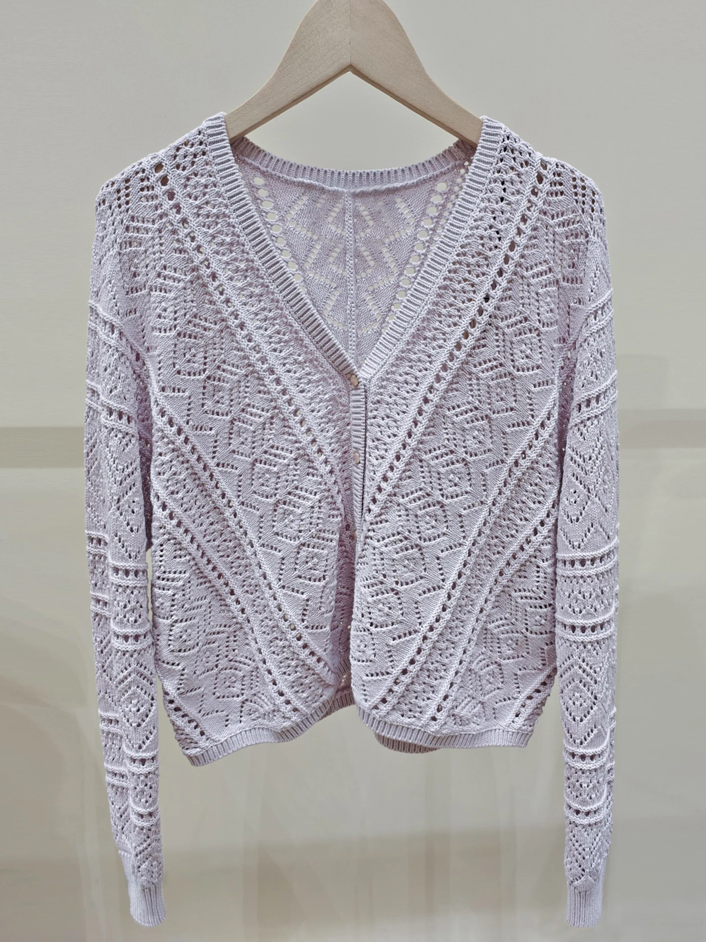 

High-End Women's Knitted V-Neck Hollow out Cardigan Spring 2026 Soft Casual Style Long Sleeve Pure Color Regular Fit Coat