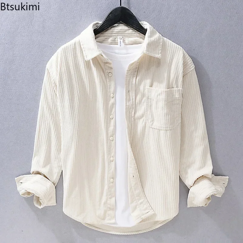 New 2025 Men's Corduroy Long Sleeve Shirts Spring Autumn Loose Casual Shirt Jackets Simple Versatile Solid Tops Shirts for Men