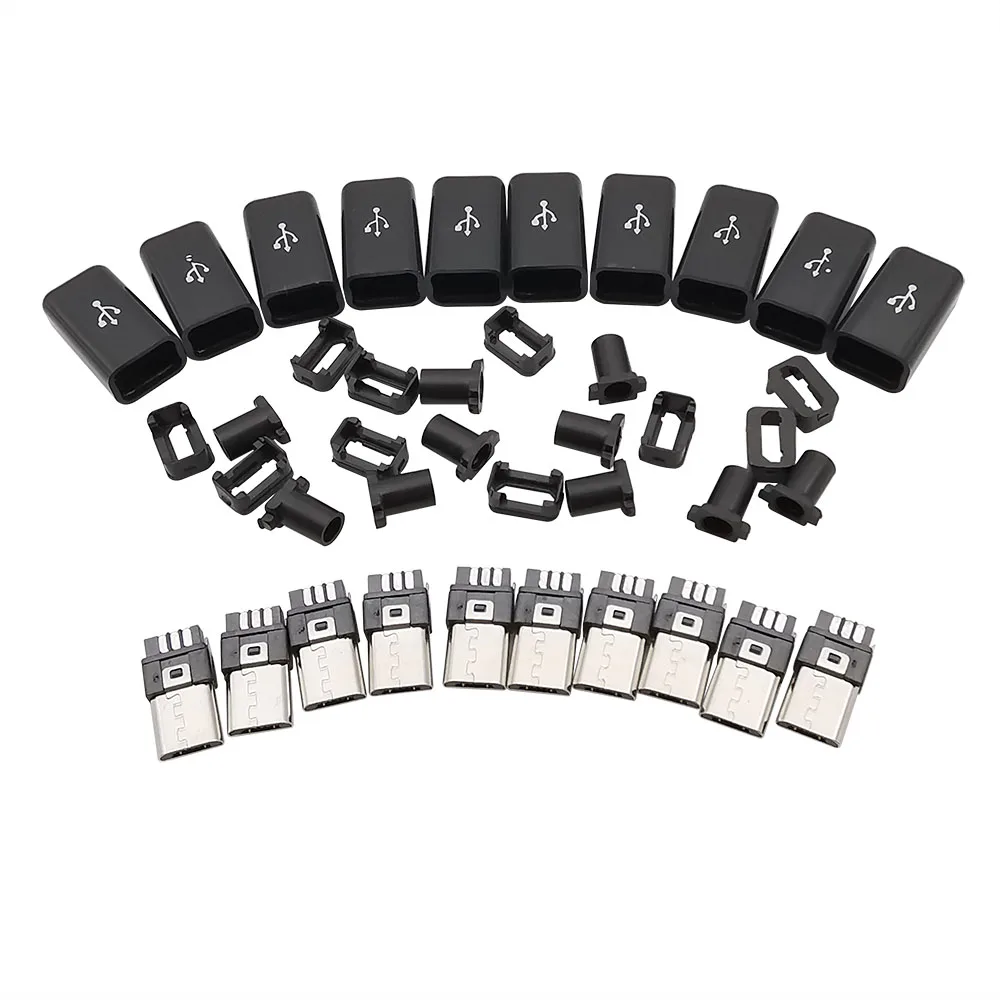 10 Buah 6Mm Micro USB 5 Pin Welding Type Male Plug Connector Charging Socket 4 In 1 HITAM