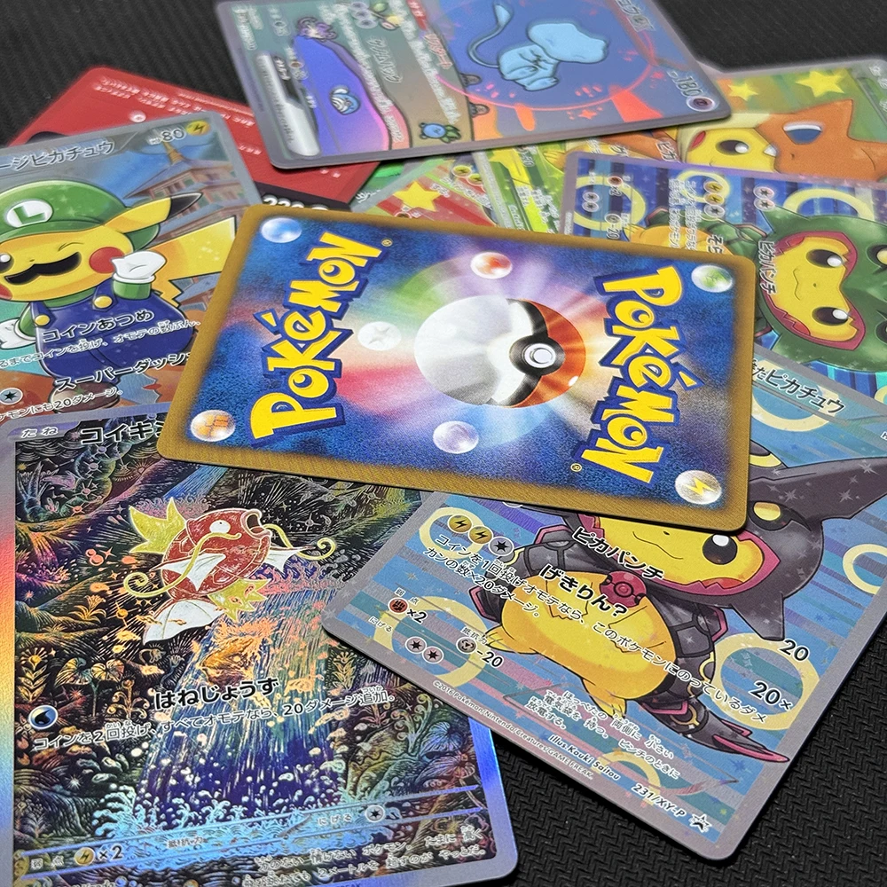 PKM Acquisto giapponese poncho Pikachu Gioco Foil holo versns Carte urlanti, cappello di feltro pikachus centro pikachu Raccogliere il giocattolo PTCG