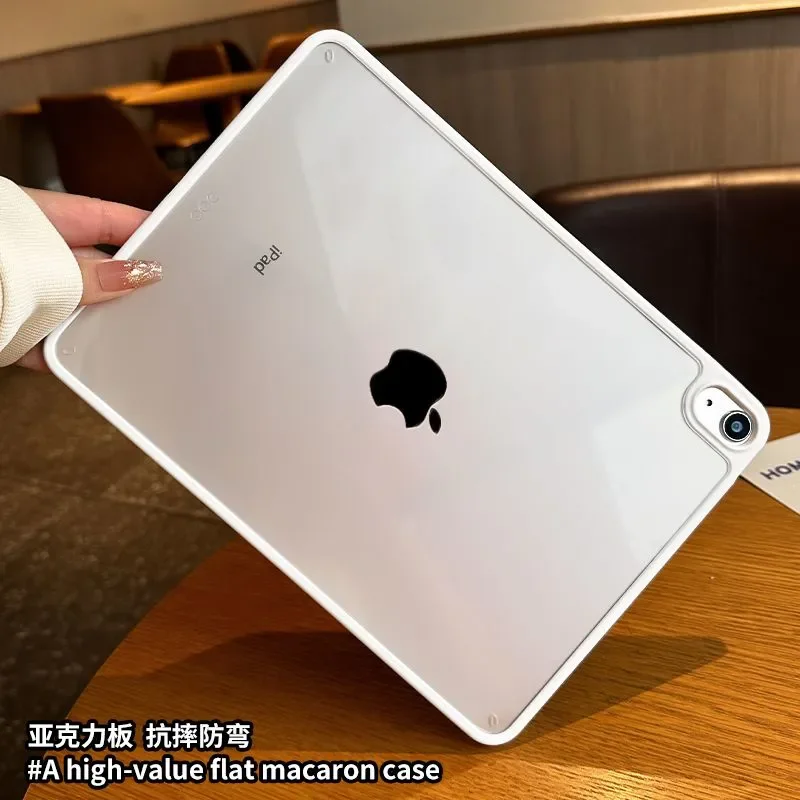 ins Solid Color Pink Blue Clear Tablet Case For iPad Pro 13in 11th M5 M4 12.9in A16 7/8/9/10th Air4/5/6/7 11in M2 M3 Mini Cover