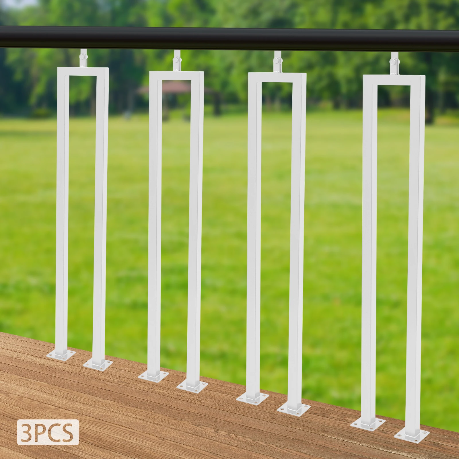 الدرابزينات الدرج على شكل حرف U، 3 عبوات من مغزل الدرج الأبيض، أعمدة درابزين عمودية 91.5 سم، مجموعة الدرابزين الداخلي مقاس 21.5 × 6 × 91.5 سم #3