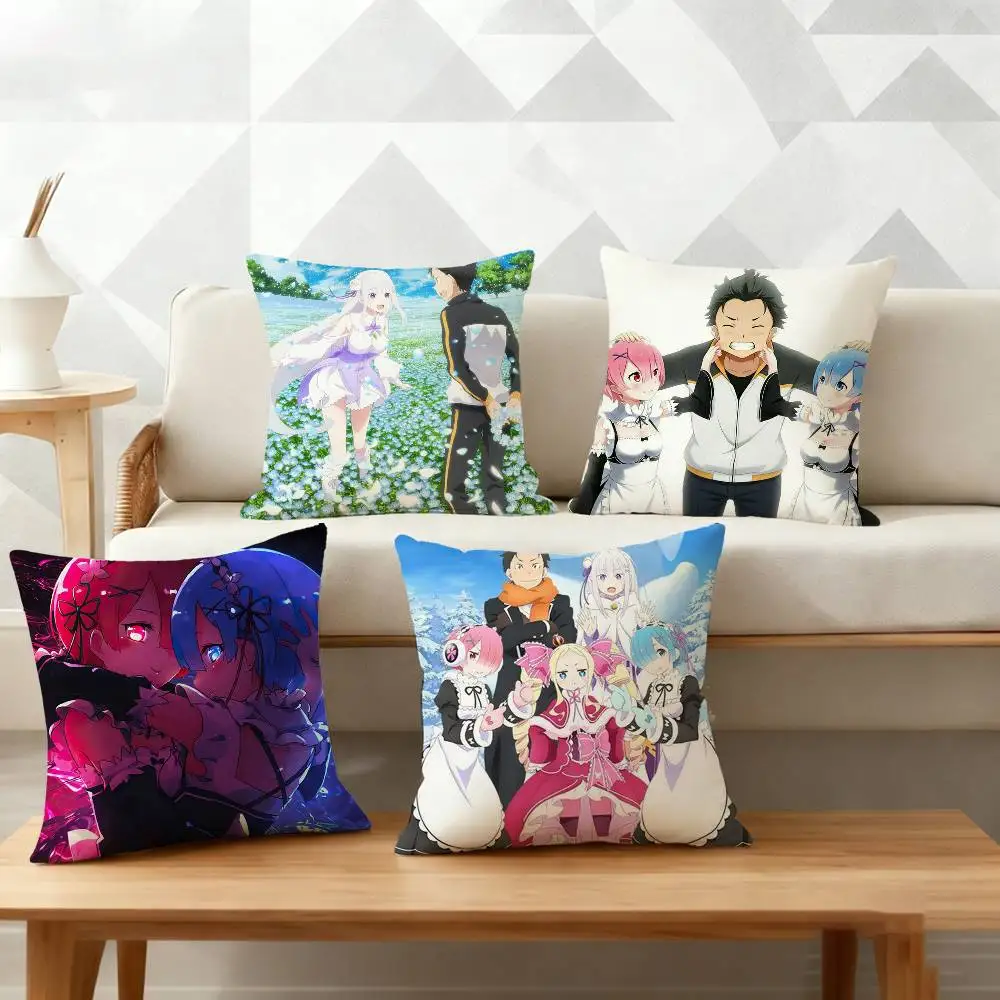 

Re Zero Rem Emilia Beatrice Pillow Case for Sofa Living Room Home office Decor Protective Cover