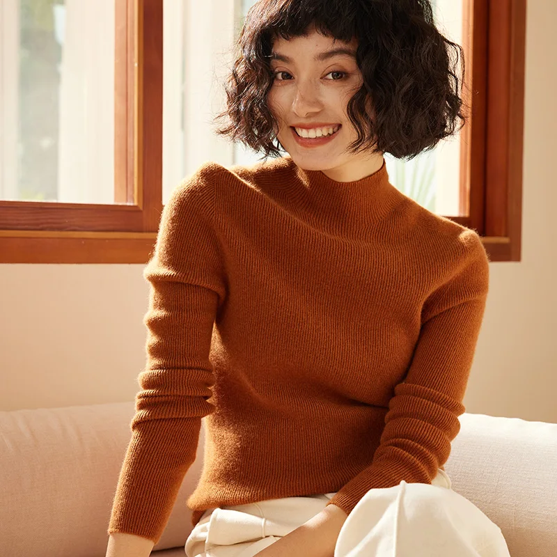 

Женский свитер из 100% кашемира, зимний толстый пуловер с высоким воротником, топы, повседневный однотонный теплый джемпер, базовая облегающая блузка