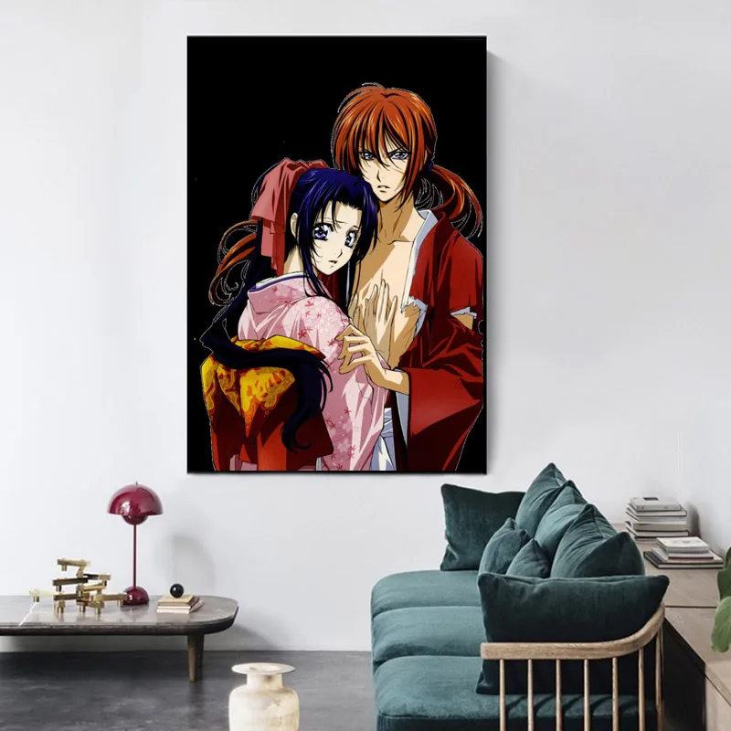 Big Size Posters and Prints Rurouni Kenshin Paintings on the Wall Art Satin Pictures Home Wall Decoration Anime Room Decor