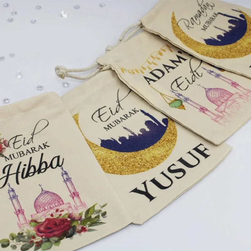 5pcs Personalised Custom Names eid Mubarak Gift eidi bags Eid Al-Fitr Muslim Islamic Ramadan Kareem Decoration kid adult present