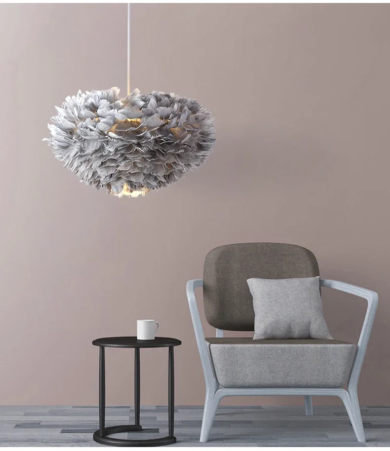 Nordic Modern Minimalist Creative Trending Ins Girl Cozy and Romantic Study and Restaurant Master Bedroom Lamp FeatherChandelier