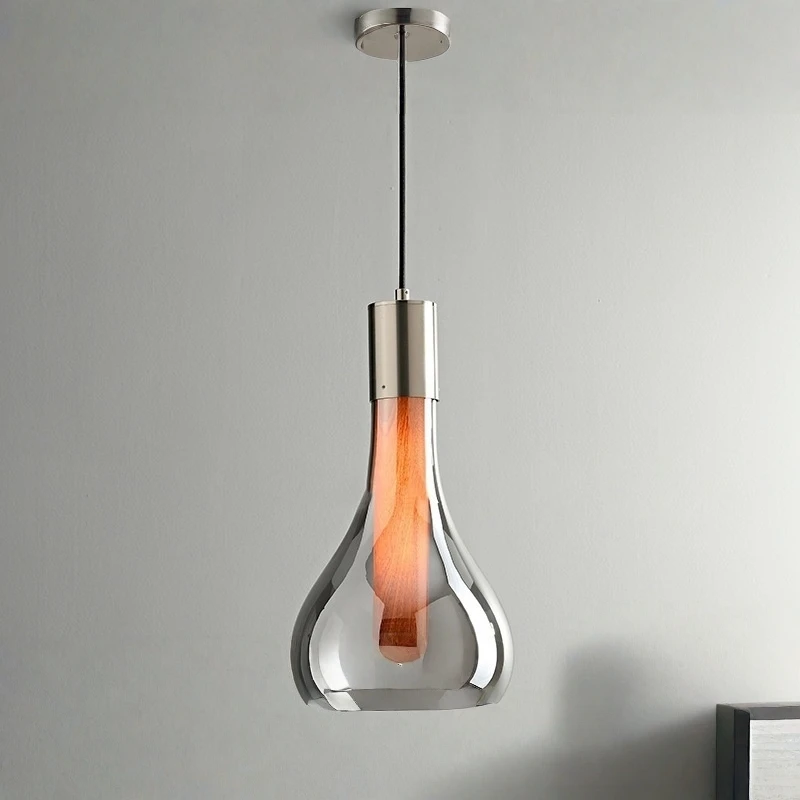 Nordic Designer Bottle Shape Glass Grey Led Pendant Lights Kitchen Dining Table Decorative Accessories Hotel Loft Hanging Lamp