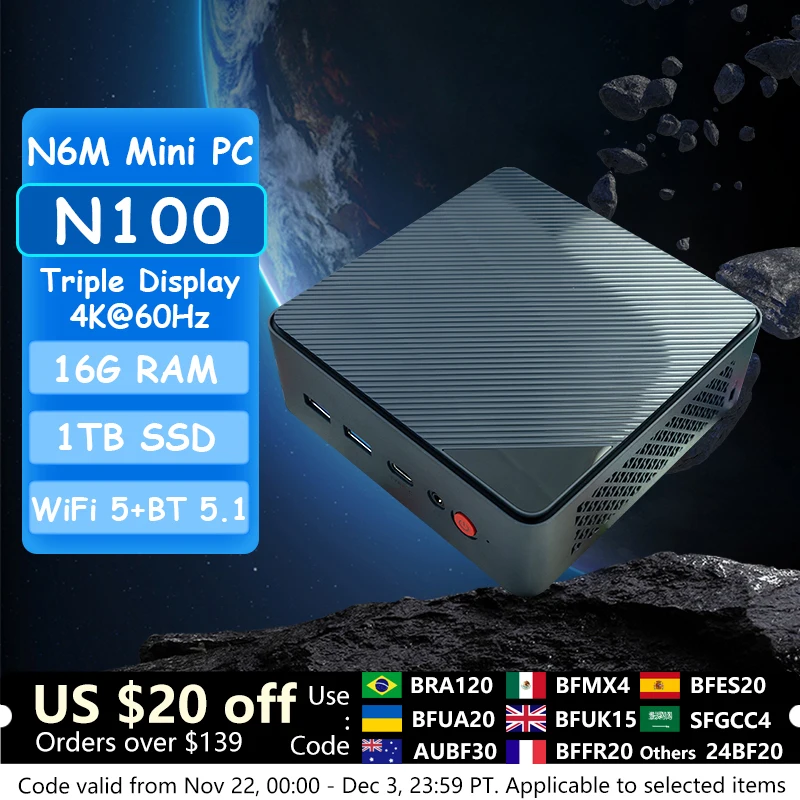 ASL N6M Mini PC Intel Alder Lake N100 16G DDR4 RAM 1TB M.2 SSD Windows 11 WiFi 5 BT 5.1 For Desktop Computer