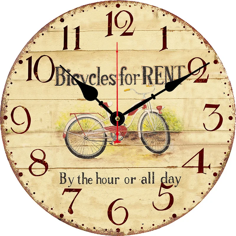 Reloj de pared redondo Retro para bicicleta, sala de estar, dormitorio, cocina, decoración del hogar, reloj de pared, reloj de cuarzo silencioso, artículos de decoración del hogar