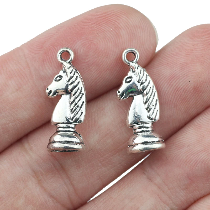 10pcs 8*21mm Chess Knight Charm For DIY Jewelry Making Fashion Antique Silver Plated Jewelry Accessories