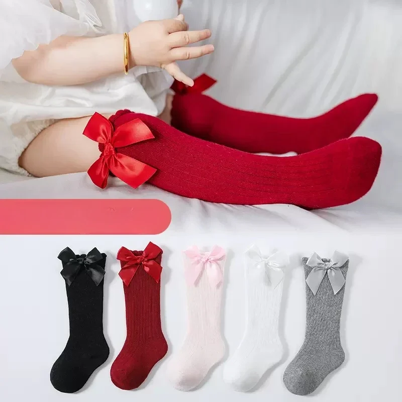 New Newborn Long Socks Baby Bow Socks Spring Autumn Thin Cute Super One Year Old Baby Full Moon Middle Socks Tights for Girls