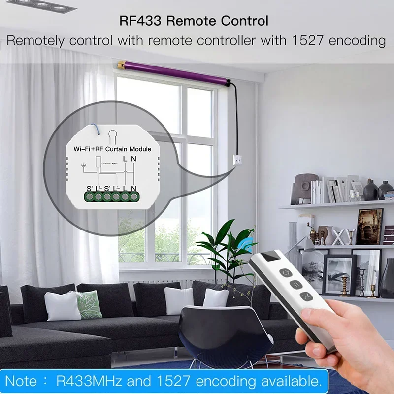 DIY RF433 WiFi Smart Curtain Switch Module Tuya Voice Wireless Control Electric Roller Blinds Shutter Motor Switch Breaker Alexa