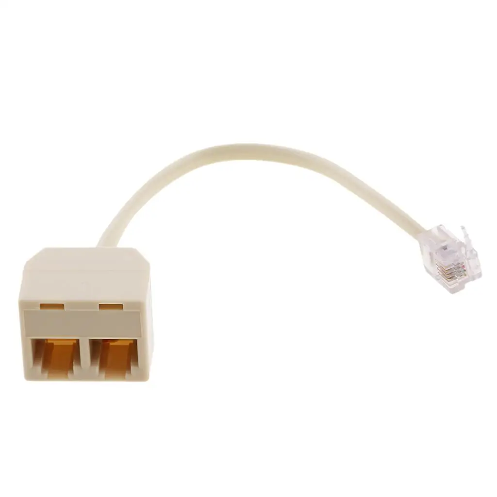 RJ11 Splitter 1 Male To 2 Female Adapter Divider Telephone Phone 6P4C Beige