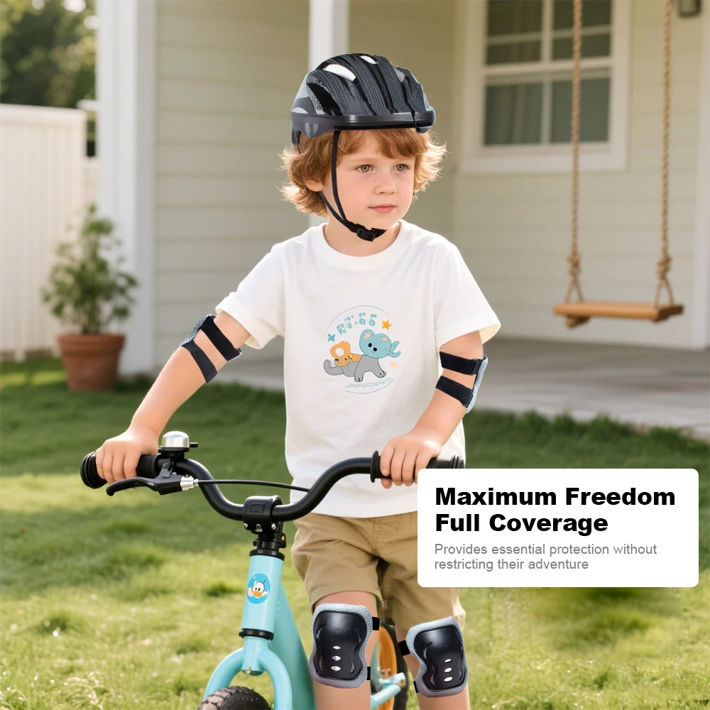 7-teiliges Kinder-Fahrradhelm- und Knie-/Ellenbogen-/Handgelenkschutz-Set – Verstellbare Schutzausrüstung für Jungen und Mädchen von 3-15 Jahren zum Radfahren, Rollerfahren und Skaten – Detail 15