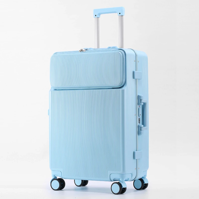 Aluminum Frame Rolling Luggage Travel Suitcase Large Capacity Trunk Front Opening Carry-on Box Universal Wheel with Cup Holder