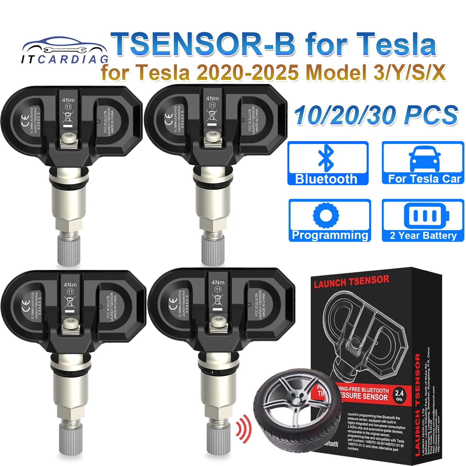 

LAUNCH TSENSOR-B Bluetooth-датчик присутствия шин, подходит для Tesla 2020-2025, модель 3/Y/S/X, беспроводной датчик TPMS без программирования