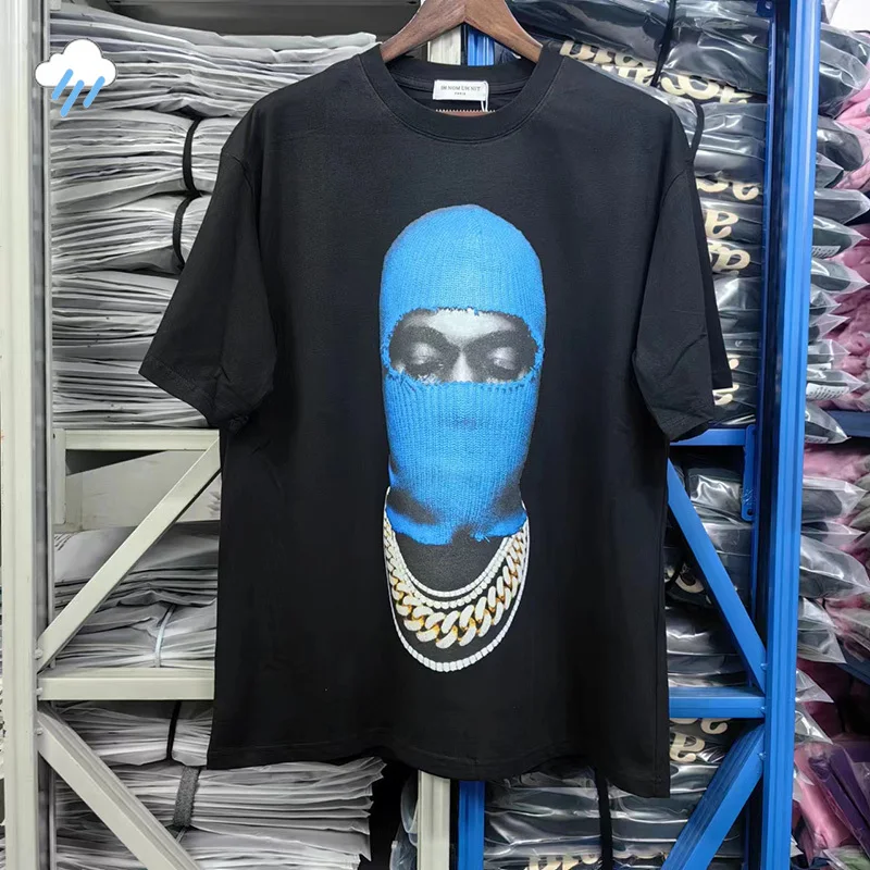 

Men Women Streetwear Oversized Blue Masked Man Printing T-Shirt Tee Hip Hop IH NOM UH NIT PARIS T Shirt Inside Tags