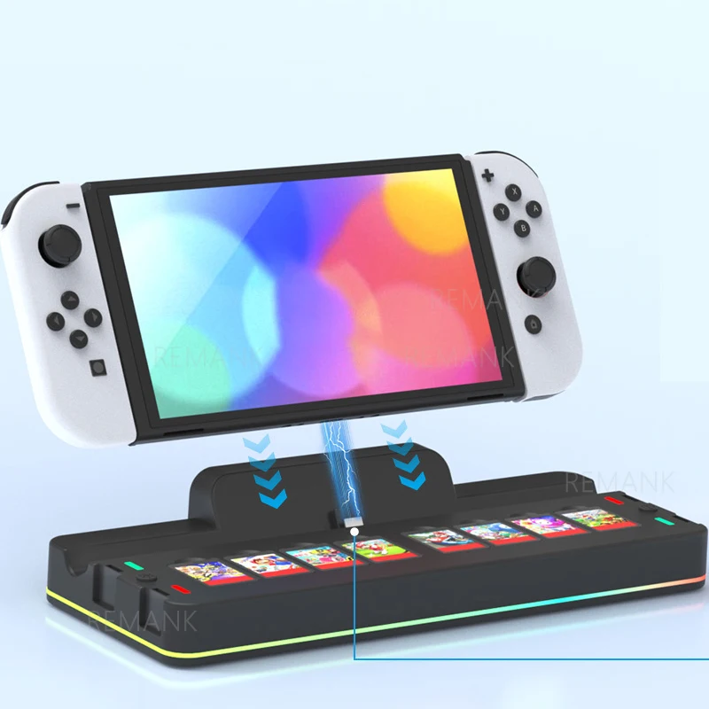 

Портативная зарядная док-станция REMANK Switch со светодиодной подсветкой, портами HDMI и USB Type-C 3.0 для аксессуаров Nintendo Switch, адаптер