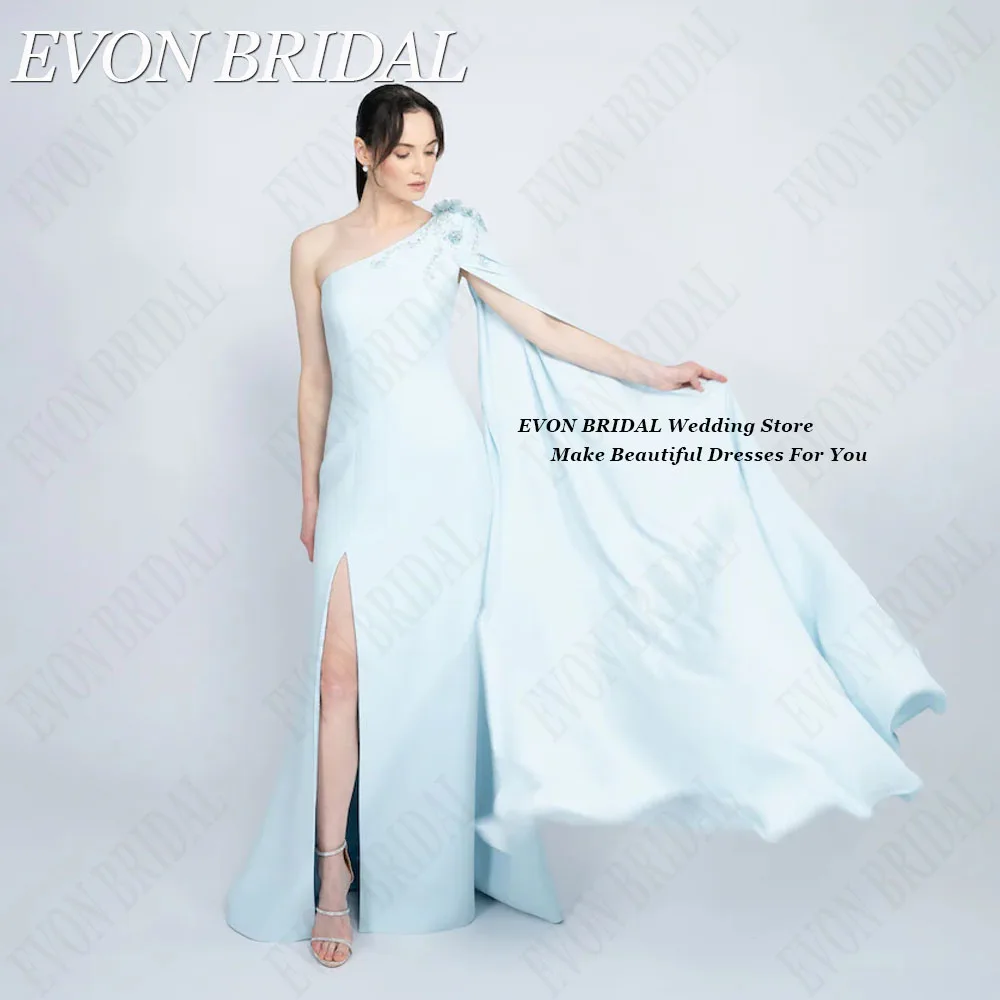 EVON BRIDAL Mermaid Celebrity Dresses With Cape Saudi Arabia Woman One Shoulder Side Split Satin Formal Evening Gown Custom