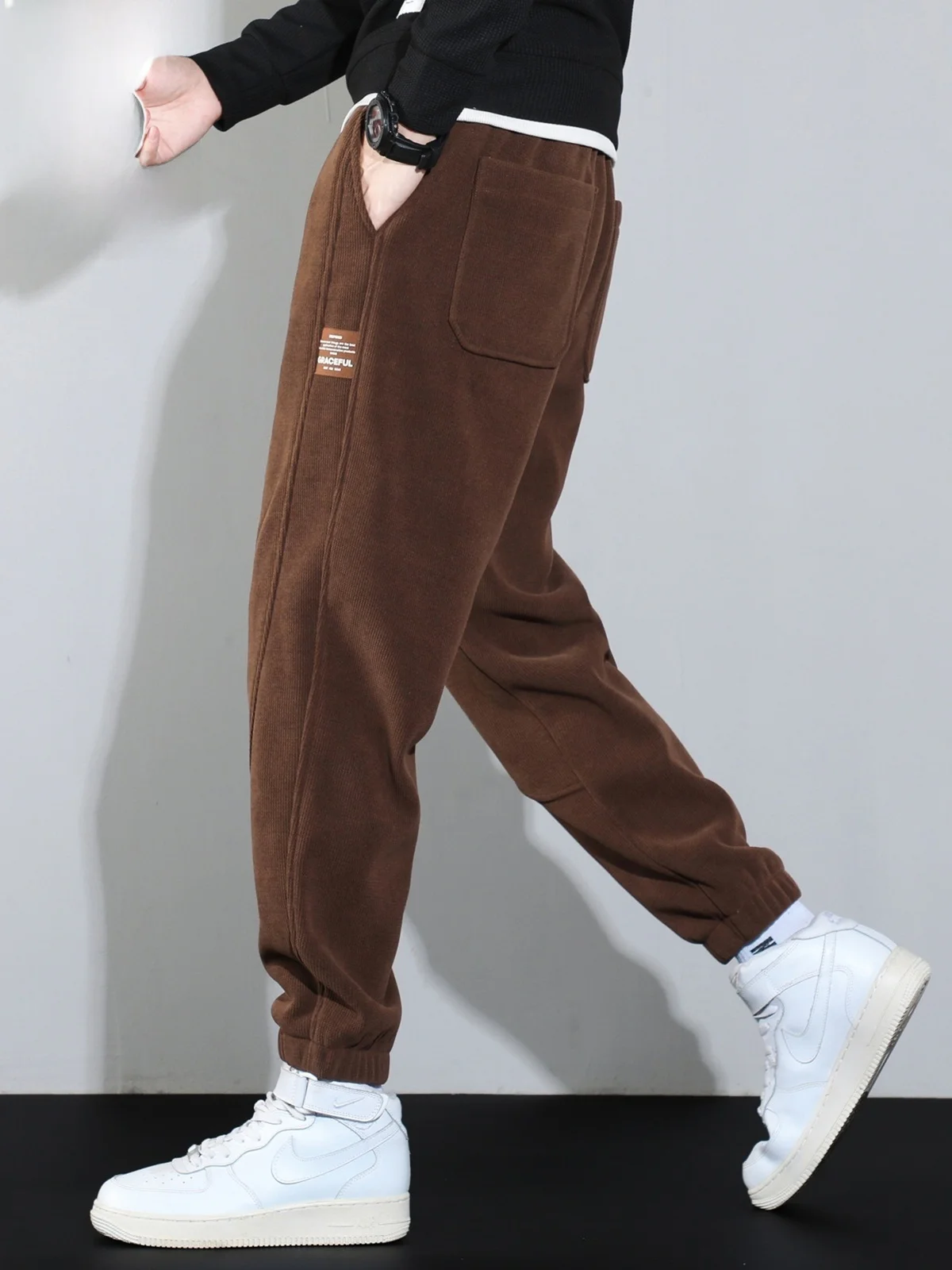 

Corduroy Men's Casual Pants Autumn Winter Sports Trousers Elastic Waist Baggy Fit Long Trousers Youth Faion