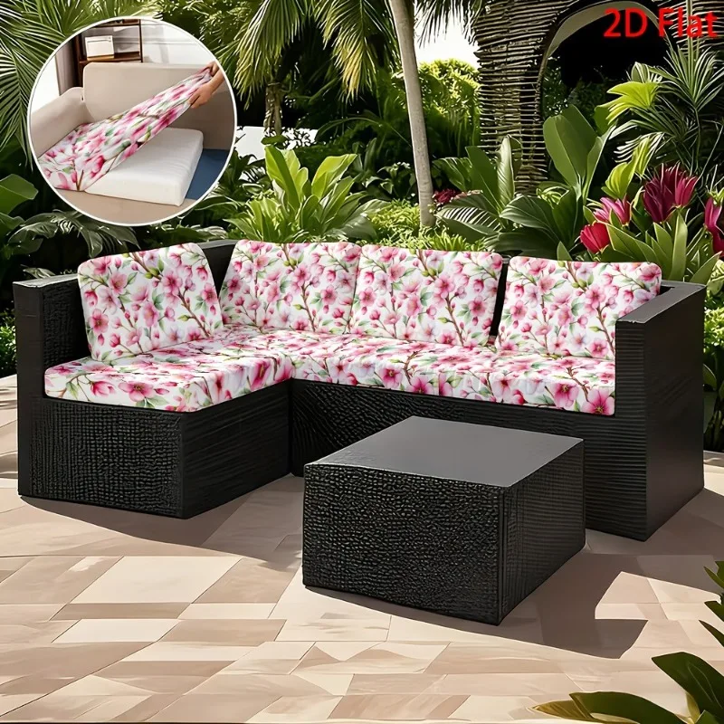 2PC Stretch Outdoor Sofa Covers Floral Outdoor Patio Sofa Cushion Cover Removable Washable Patio Furniture Slipcover 2026