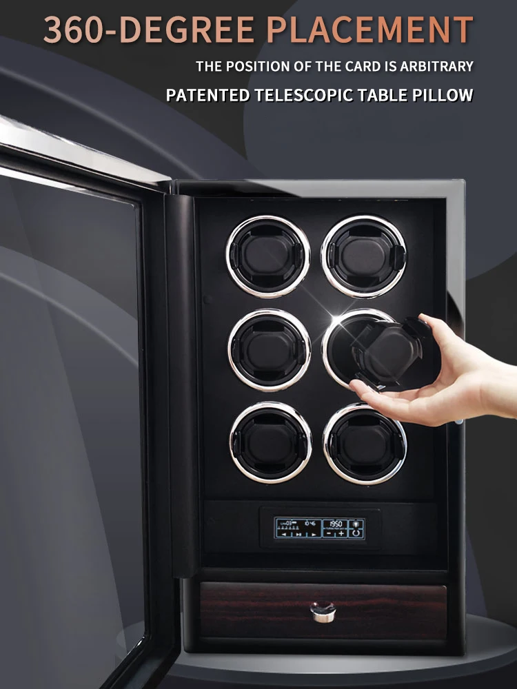 IBBETON الفاخرة ملفاف ساعة ساعات أوتوماتيكية صندوق الأمان مع محرك Mabuchi LCD شاشة تعمل باللمس ساعة خشبية اكسسوارات صندوق عن بعد C