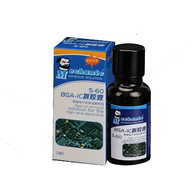 MECHANIC-Líquido de eliminación de pegamento S-60, removedor de pegamento BGA-IC, especial para desmontaje y reparación electrónica de alta gama, 20ml