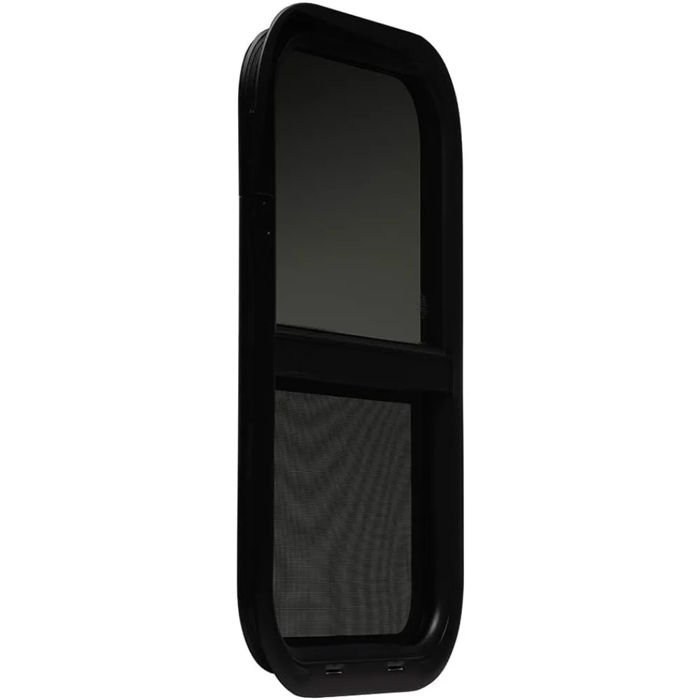 نافذة RV سوداء منزلقة عمودية مقاس 16 × 24 × 1.5 مع حلقة تثبيت وشاشة سفلية #5