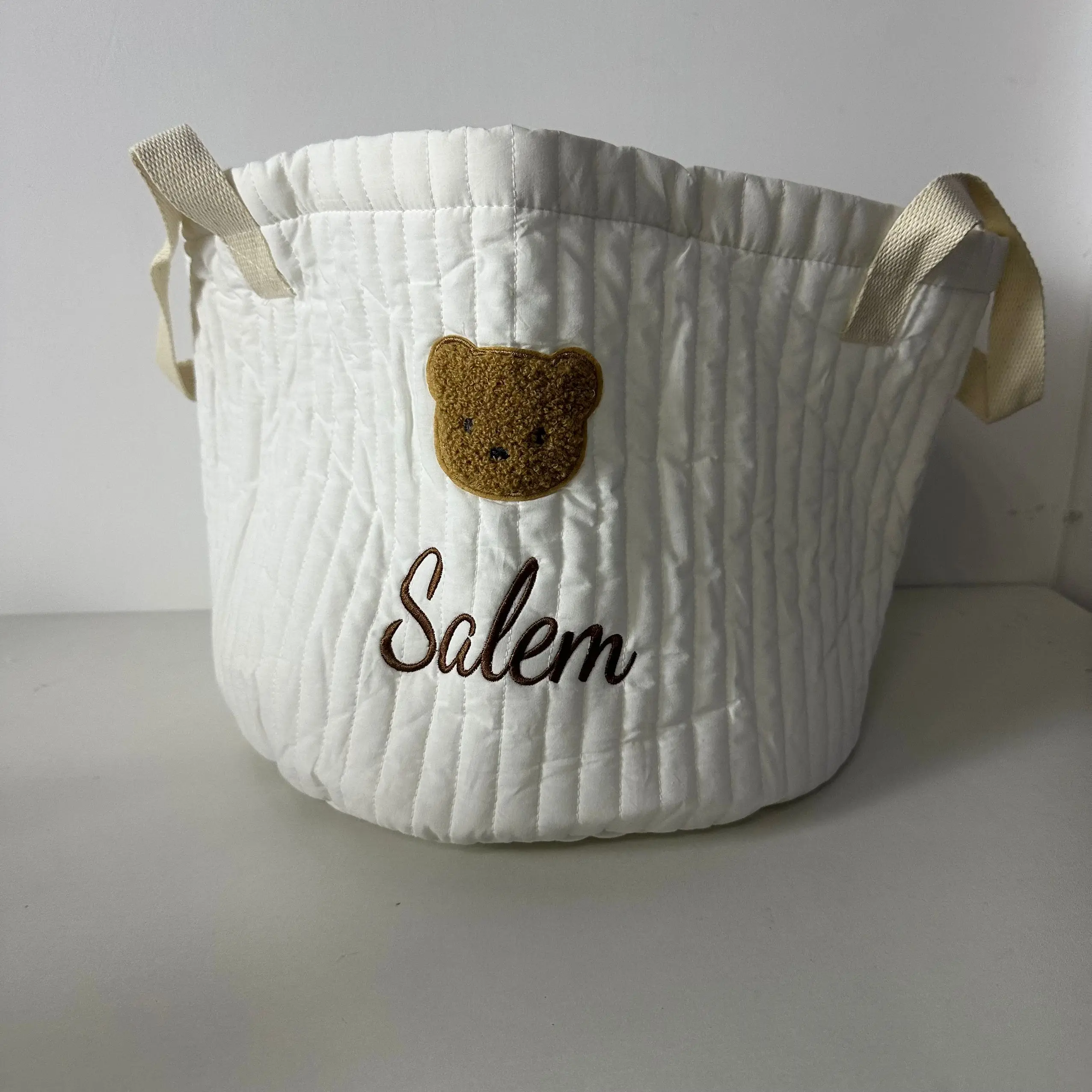 Personalized Embroidered Name Cute Little Bear Storage Basket Baby Item Storage Doll Diaper Organizing Basket