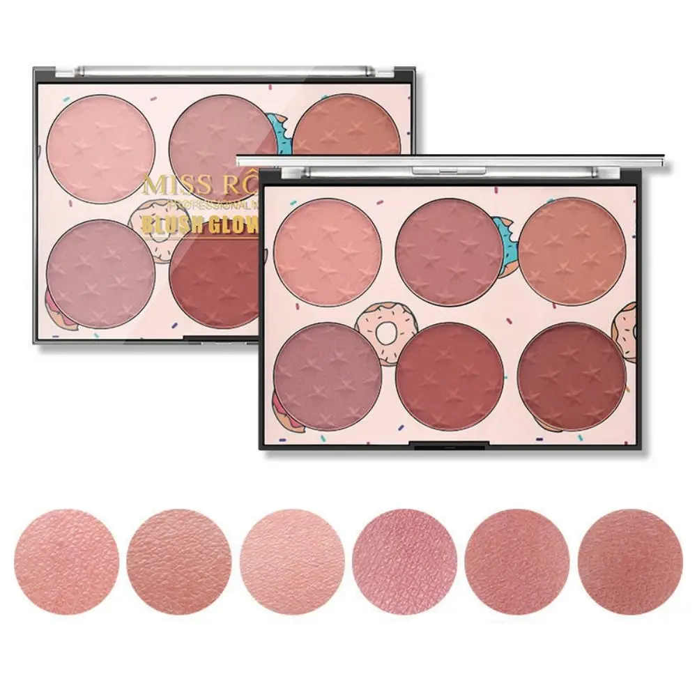 Fard in polvere impermeabile creativo Effetto schiarente Fard opaco a lunga durata 6 colori Blush sfumabile Tavolozza Trucco viso