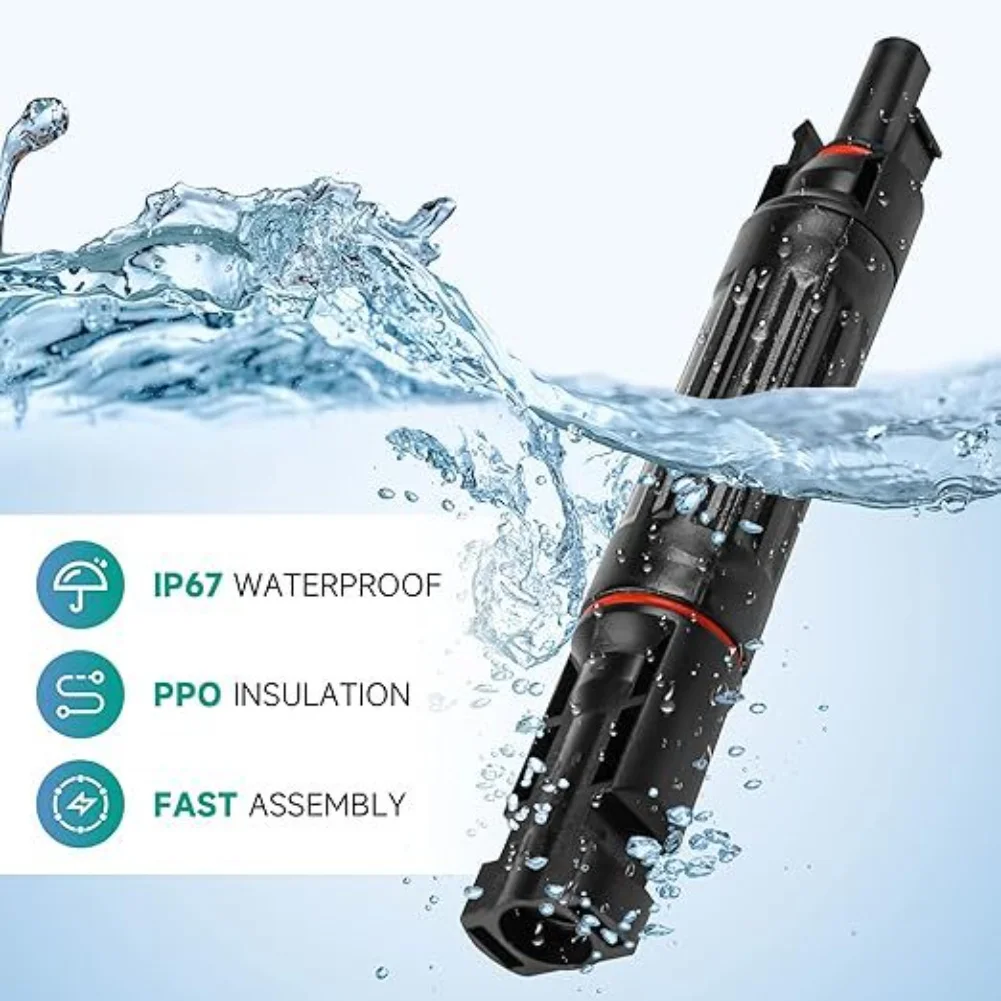 IP67 Rated Solar Fuse Holder Set with 1000V Voltage Capacity and Male Female Connectors for Photovoltaic Power Applications