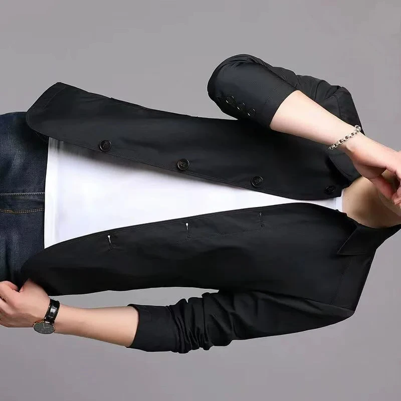 

Spring Autumn Men's Jacket Business Casual Single Breasted Fashion Slim Fit Outwear Coats Male Solid Trench Jackets Daily Coat