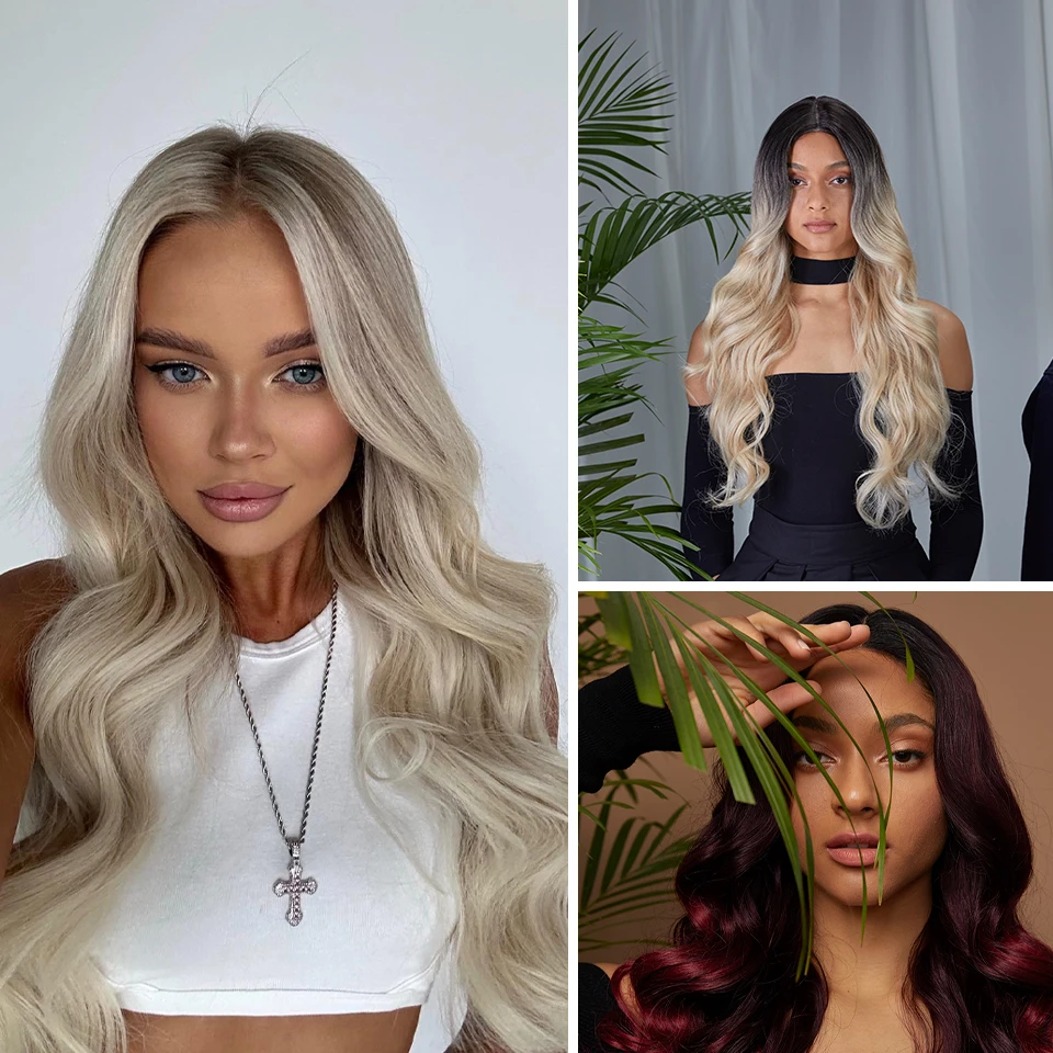 Synthetische Kant Voorkant Pruik 30 Inch Lange Golvende Middendeel Kant Pruiken Roze Blonde Gember Kleur Pruik Voor Vrouwen Cosplay Dagelijkse Pruiken