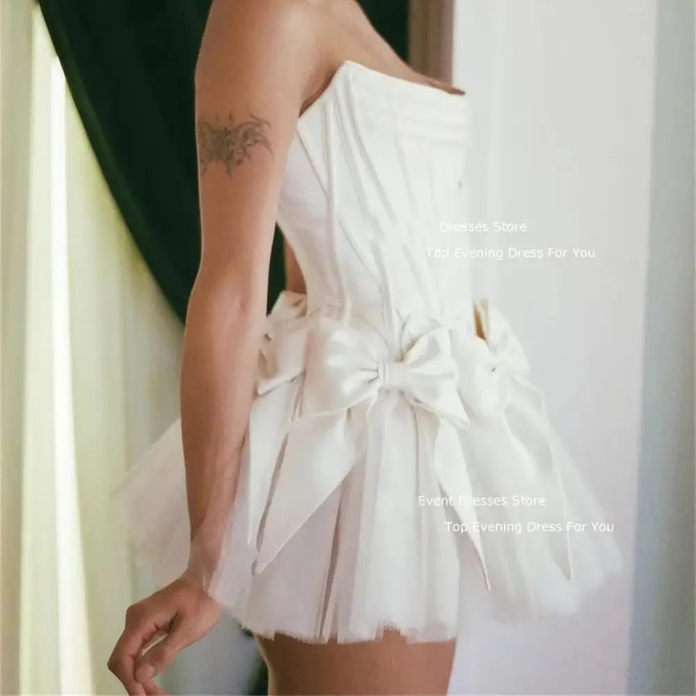 

Giyu Strapless Bow Mini Wedding Dresses 2024 Satin Corset Back Bridal Gowns Sleeveless Birthday Dress For Women Plus Size 2024