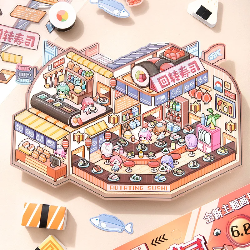 

Плюс размер японский суши магазин сцена наклейка DIY Декор мультфильм аниме космическая станция пейзаж наклейка забавная 3D наклейка для штабелирования