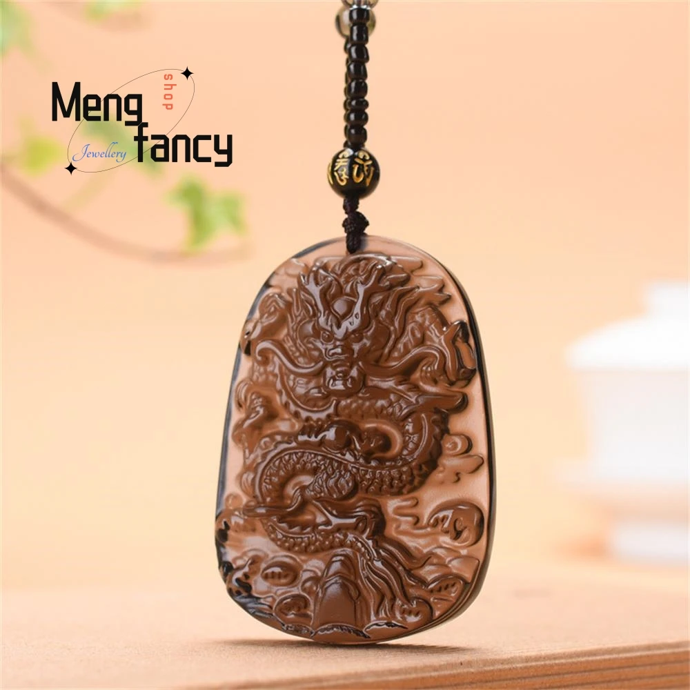 Natural ice-colored Obsidian Domineering Zodiac Dragon Pendant The Dragon Soars Across the Four Seas National style Fine Jewelry