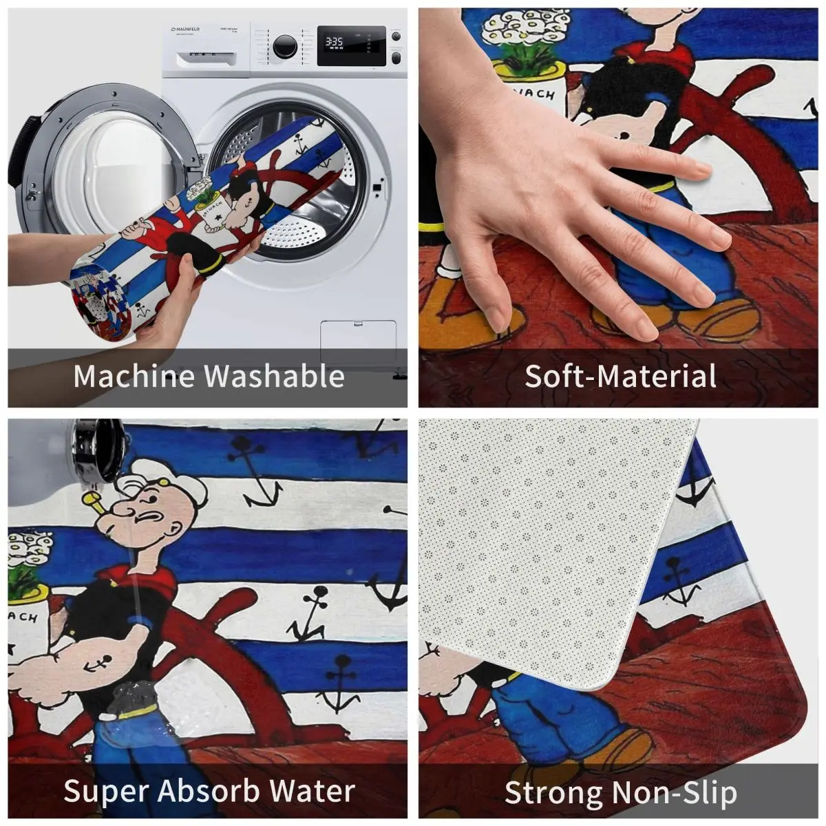 Popeye the Sailor Popeye the Sailor Bath Non-Slip Carpet The-Navy Living Room Mat Welcome Doormat Home Decoration Rug