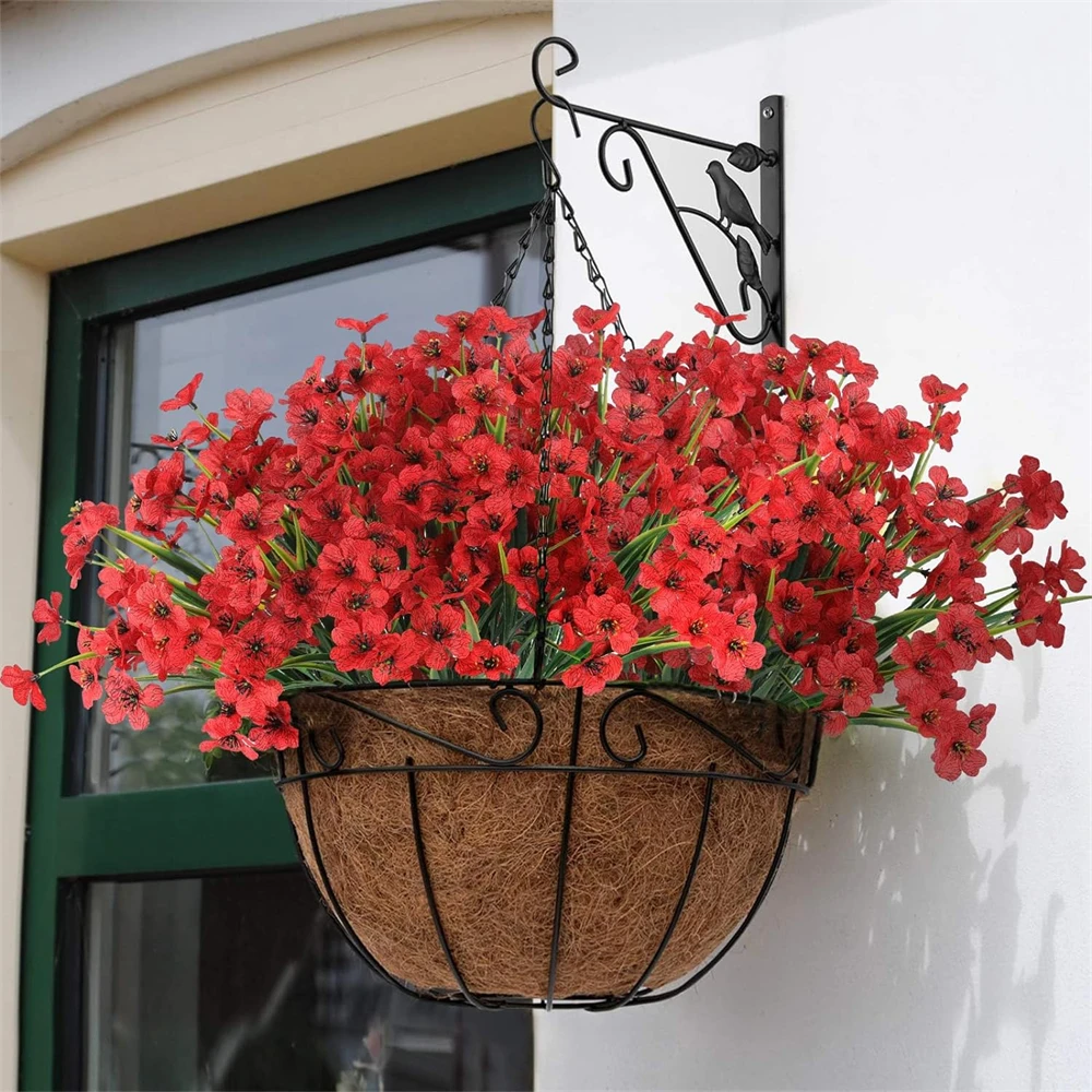 14Pcs Artificial Flowers Outdoor Red Fake Flowers UV Resistant No Fade Faux Outdoor Plants Garden Porch Window Box Decor